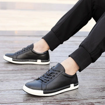 Xajzpa Men's Casual Leather Shoes for Men Fashion Four Seasons Breathable Lace-up Athletic Shoes Shallow Skate Shoes Large Sizes 38-48